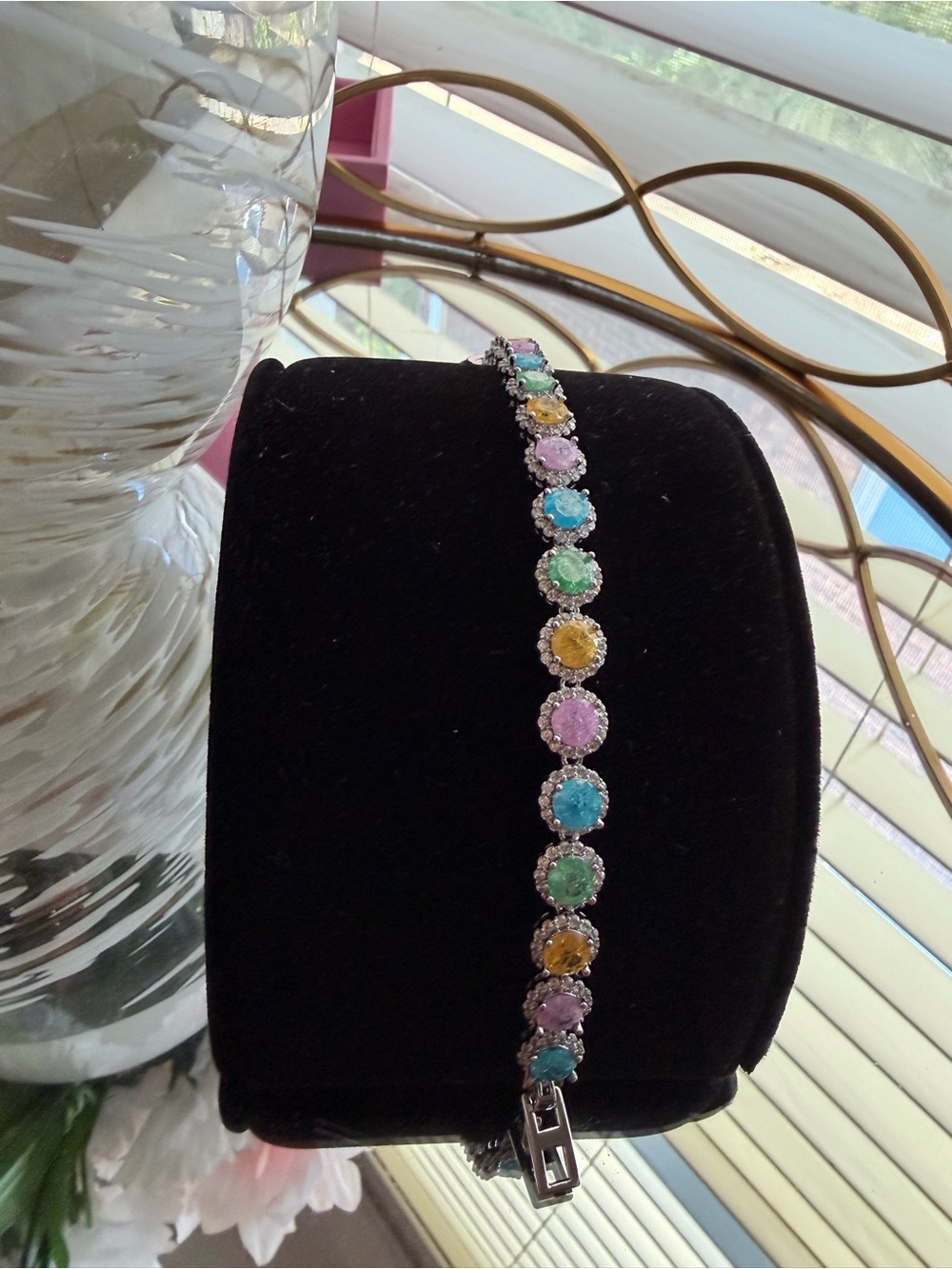Multicolor Crystal Halo Tennis Bracelet - Women Jewelry
